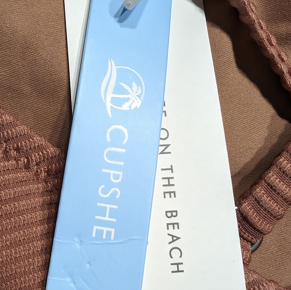 Womens One Piece Swimsuit Tan Cupshe Ribbed Padded - Picture 2 of 12